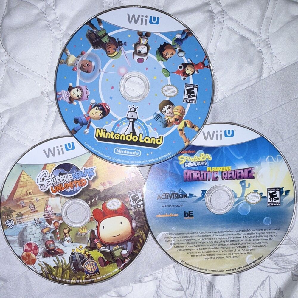 Set of 3 Nintendo Wii U Games Scribblenauts Spongebob Nitendoland UNTESTED